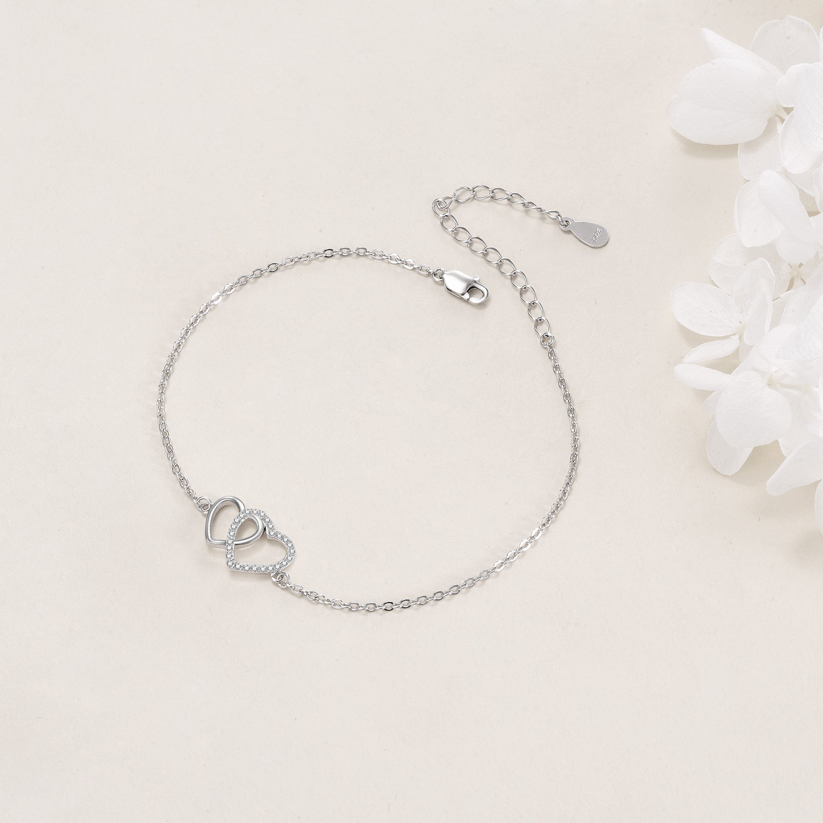 Sterling Silver Double Love Heart Bracelet Jewelry Gifts for Women Sterling Silver Double Love Heart Bracelet Jewelry Gifts for Women